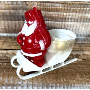 Vintage 1950's E Rosen Rosbro Plastic "Jaunty" Santa In Sleigh Decoration